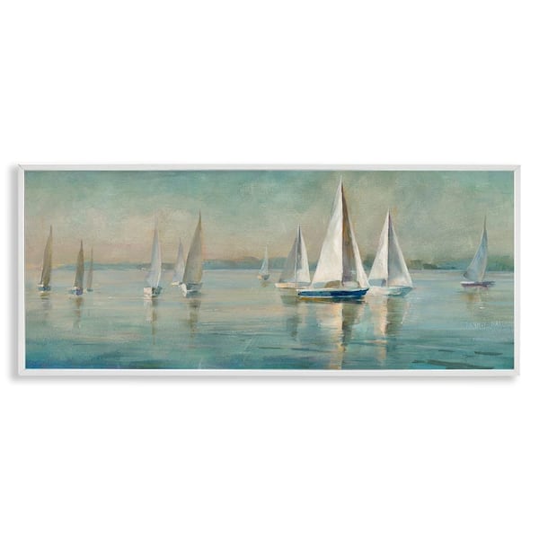 Stupell Industries Panoramic Sailing at Sunrise by Danhui Nai White Framed Coastal Giclee Art Print 10 in. x 24 in.