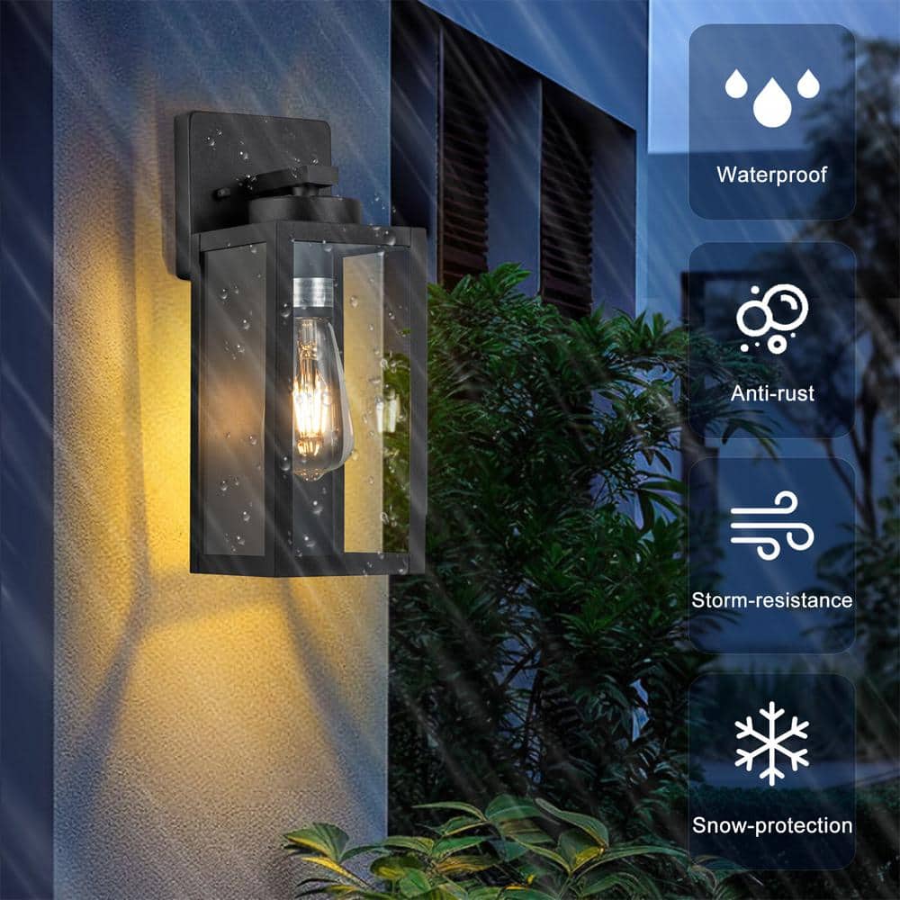 Matte Black Modern Outdoor Wall Lantern Sconce with Clear Glass