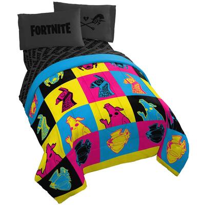 fortnite Neon 5-Piece Multi-Colored Warhol Full Bed Set