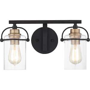 Emerson 16 in. 2-Light Matte Black Vanity Light with Clear Glass