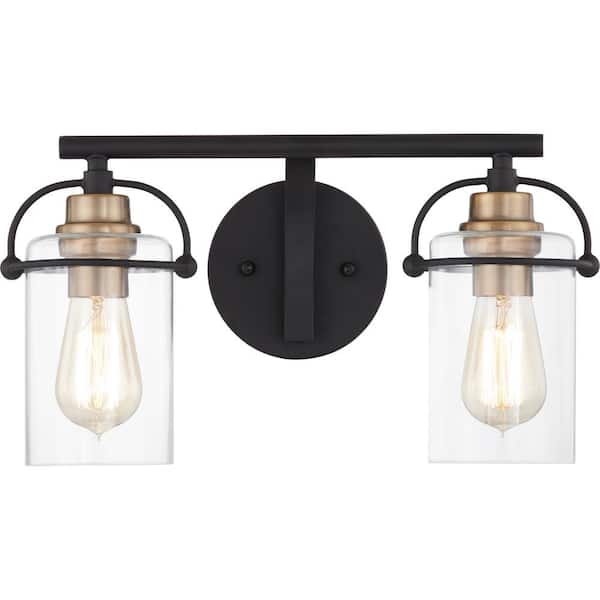 Quoizel Emerson 16 in. 2-Light Matte Black Vanity Light with Clear Glass