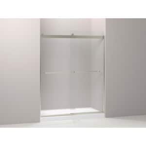 Levity 56-60 in. W x 74 in. H Sliding Frameless Shower Door in Nickel with Towel Bar