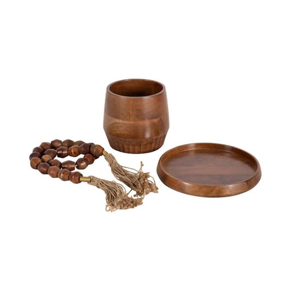 Anaya Walnut Brown Round Wood 3 Piece Decorative Table Accessories