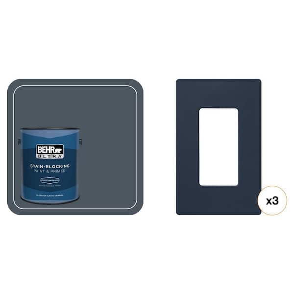 1 gal. Midnight Blue Satin Enamel Interior Paint and Claro Deep Sea Decorator Wall Plate (3-Pack) Combo
