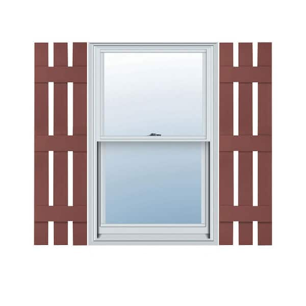 Ekena Millwork 12 in. x 67 in. Lifetime Vinyl Standard Three Board Spaced Board and Batten Shutters Pair Burgundy Red