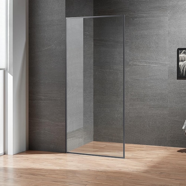 SERENE VALLEY Libra 34 in. W x 74 in. H Fixed Frame Shower Door in Gunmetal Finish with Easy Cleaning Glass