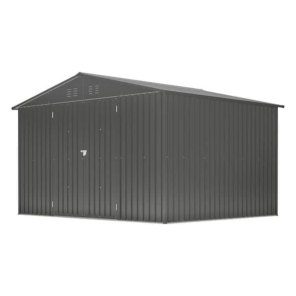 Unbranded 10 ft. W x 8 ft. D Black Metal Outdoor Garden Shed with Lockable Door, Vents, for Garden, Backyard, Lawn (80 sq. ft. )