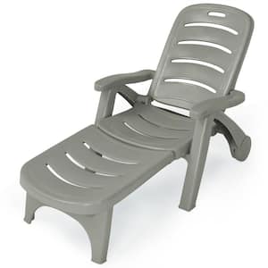 5-Position Folding Plastic Outdoor Lounge Chair Recliner for Beach Poolside Backyard in Gray