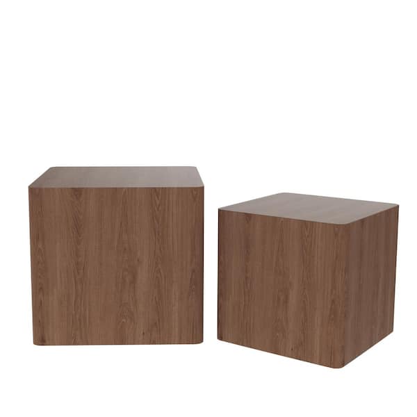 Sudzendf Brown MDF Square Outdoor Side Table 2-Piece