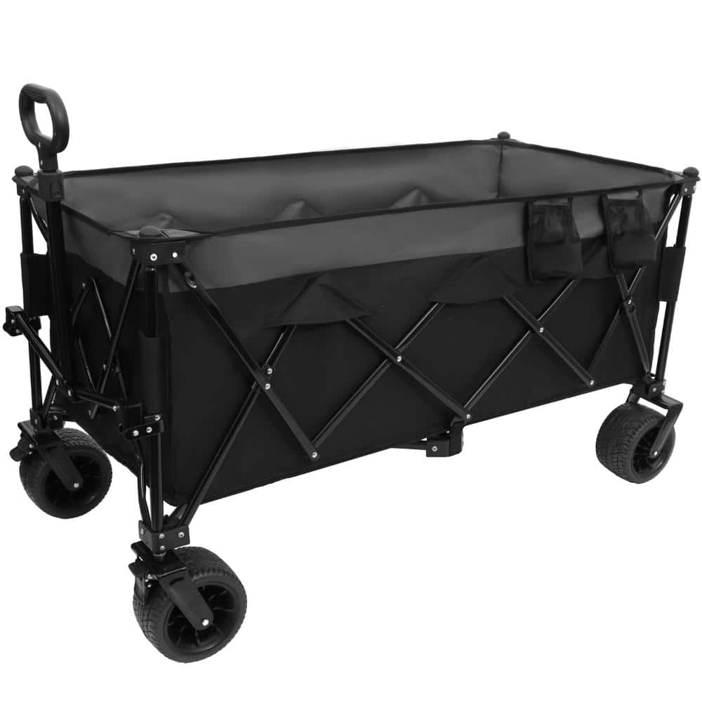 9 cu. ft. Steel Extended Foldable Garden Cart, 480LBS Heavy Duty Wagon With 7 Inch All Terrain Brake Wheels, Black Gray price history on PriceWatchPro