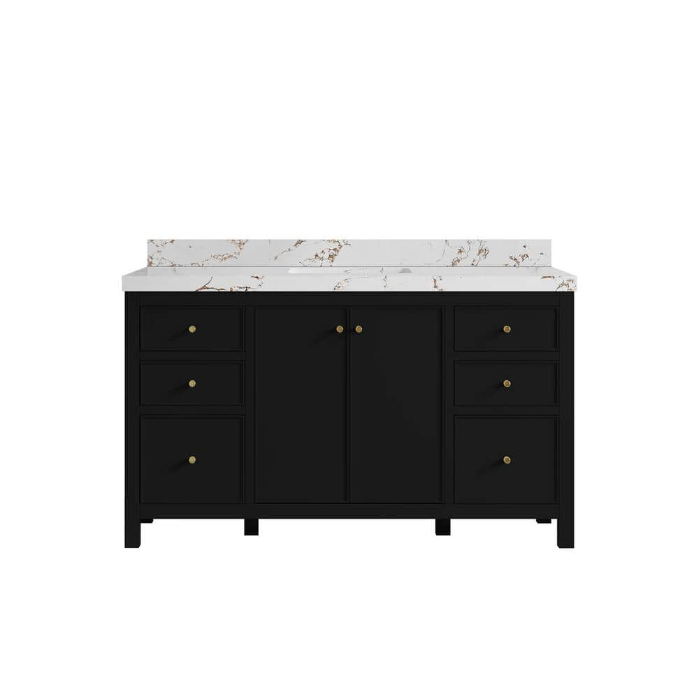 Chicago 60 in. W x 22 in. D x 36 in. H Single Sink Bath Vanity in Black with 2 in. Viola Brown Quartz Top price history on PriceWatchPro