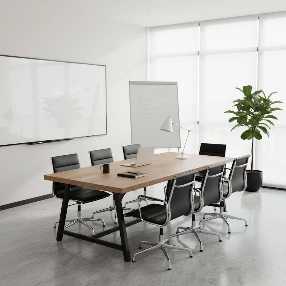 Moronia 70.9 in. Rectangle Light Brown and Black Wood Conference desk with Metal Frame, Meeting Table for 6