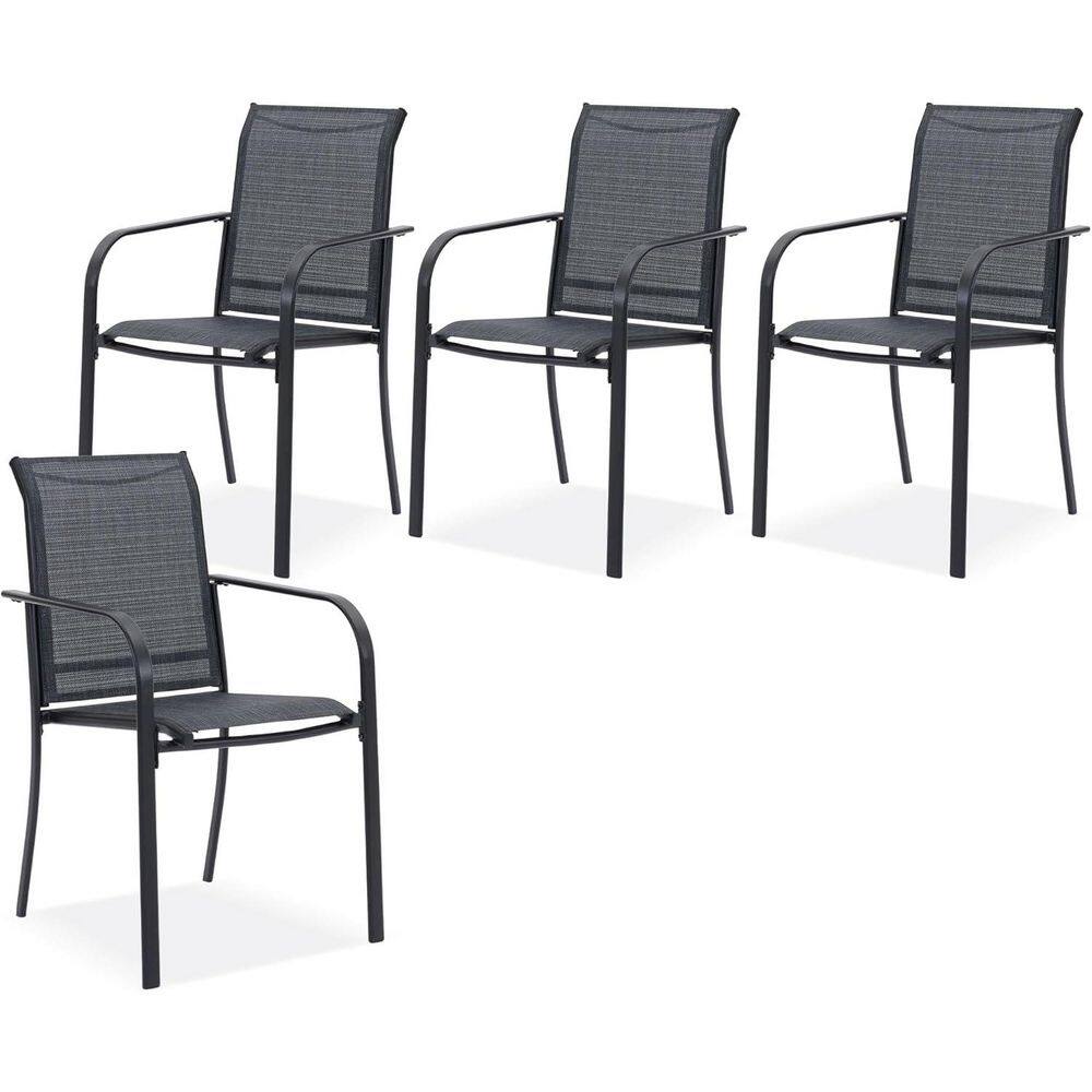 Black Frame All-Weather Stackable Metal Outdoor Patio Chairs with Gray Textilene Fabric for Lawn, Garden (4-Pack) price history on PriceWatchPro