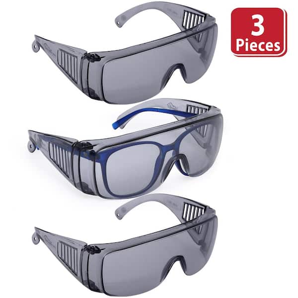 Diamont Vented Over Clear Safety Glasses, ANSI Z87.1, Anti-Scratch Gray (3-Pairs)