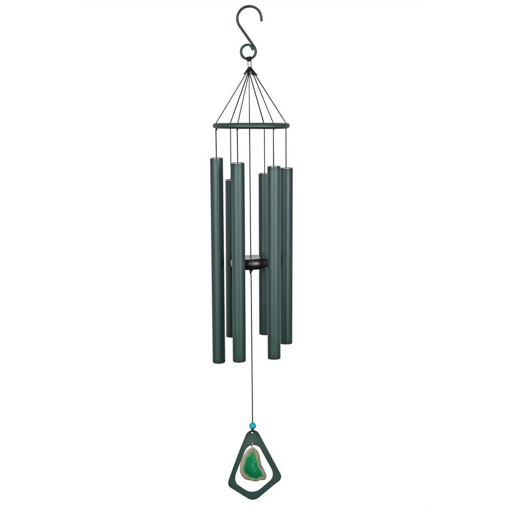 39 in. Green Metal Windchime with Green Gemstone