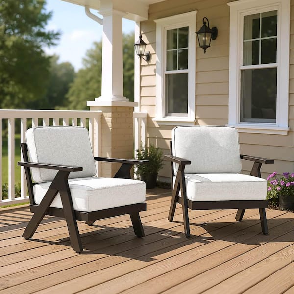 2-Piece Outdoor Patio Lounge Chair Set with Cushions, All-Weather Aluminum Frame, Beige