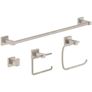 Duro 4-Piece Bath Hardware Set with Toilet Paper Holder, 18 in . Towel Bar, Robe Hook and Towel Ring in Satin Nickel