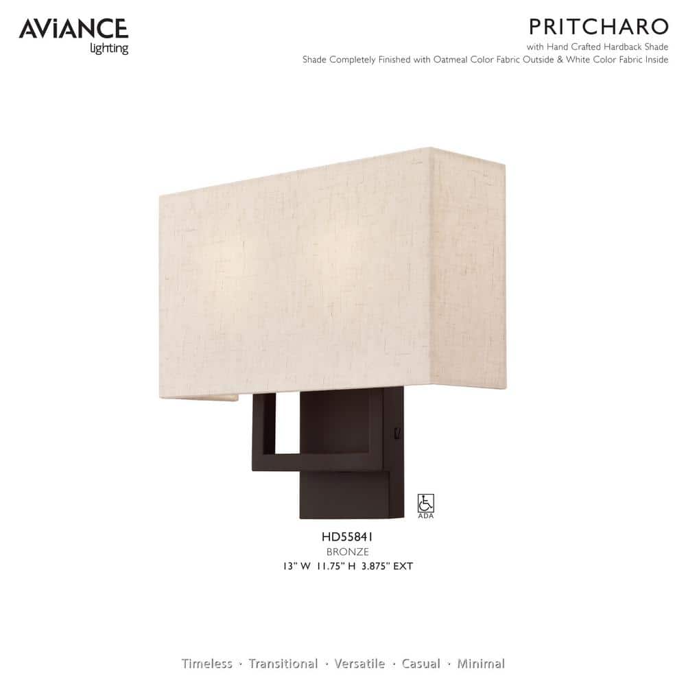 Pierson Bronze 2-Light ADA Compliant Wall Sconce with Oatmeal Shade