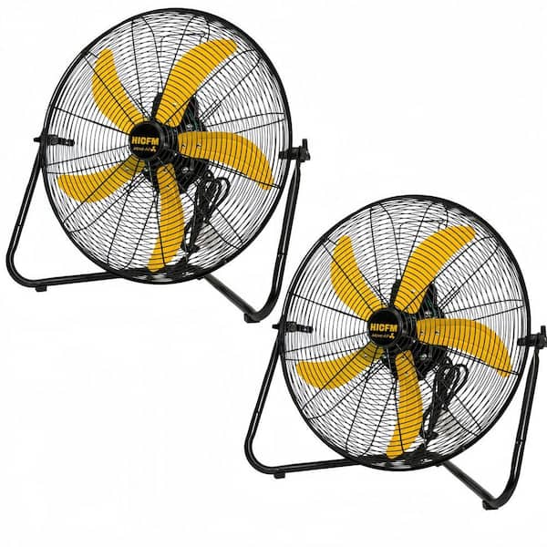 20 in. 3 Fan Speeds High Velocity Floor Fan in Yellow, for Workshop, Garage, Commercial, 2-Pack, UL Safety Listed