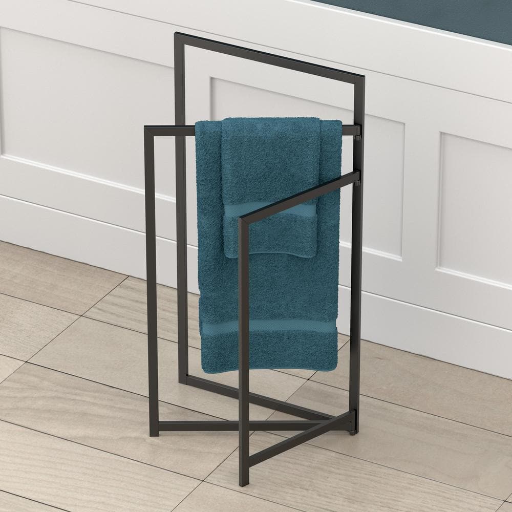 Matte Black Freestanding Triple Towel Rack with Swivel Bars