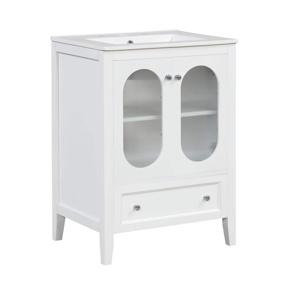 White 24" Freestanding Bathroom Vanity with Ceramic Sink