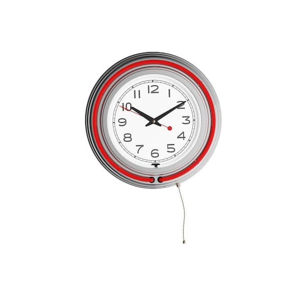 Lavish Home Red Analog 14 in. Neon Wall Clock