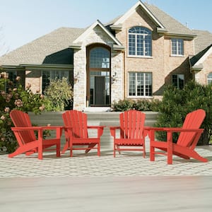 Mason Red Poly Plastic Outdoor Patio Classic Adirondack Chair, Fire Pit Chair (Set of 4)