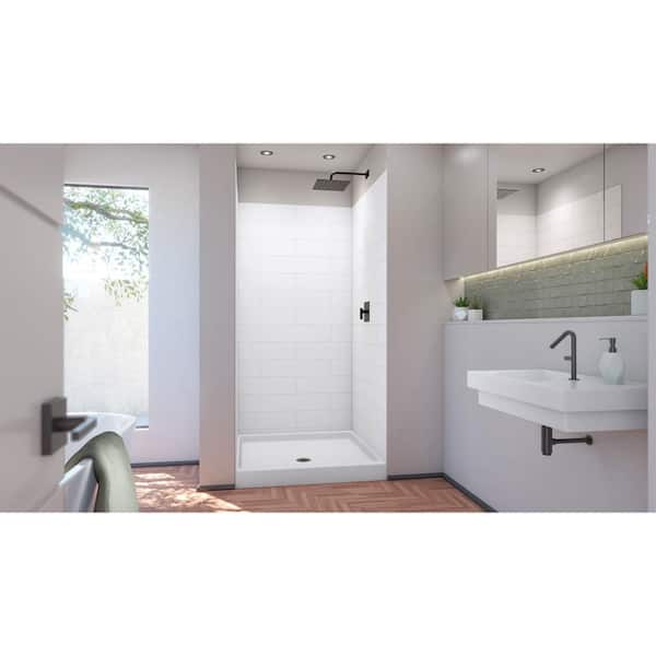 DreamStone 42 in. L x 42 in. H W x 84 in. H Alcove Shower Kit with Shower Wall and Shower Pan in Modern White