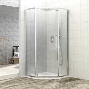 72 in. x 34 in. Neo-Angle Semi-Frameless Hinged Shower Enclosure Door with Pattern Glass in Chrome