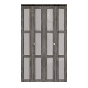 48 in. x 80 in. 3-Lite Frosted Glass Solid Core Dark Walnut Finished MDF Interior Closet Bi-Fold Door with Hardware