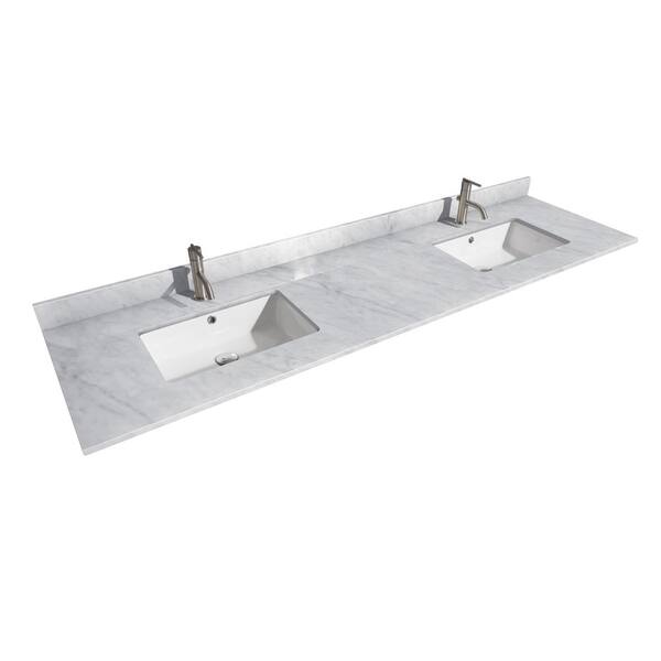 Wyndham Collection Sheffield 80 in. W x 22 in. D Marble Double Basin Vanity Top in White with White Basin
