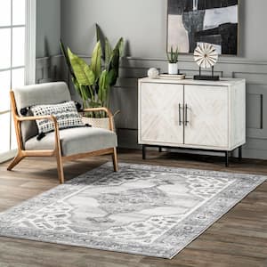 Gracie Distressed Medallion Machine Washable Gray 5 ft. x 8 ft. Area Rug