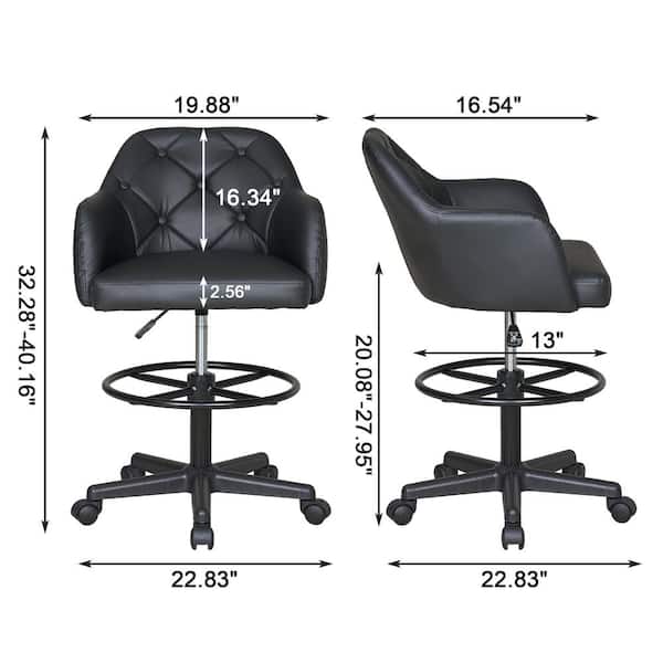 Premium Black Faux Leather Swivel Drafting Chair with Adjustable Height and Lumbar Support for Home Office Office Stool