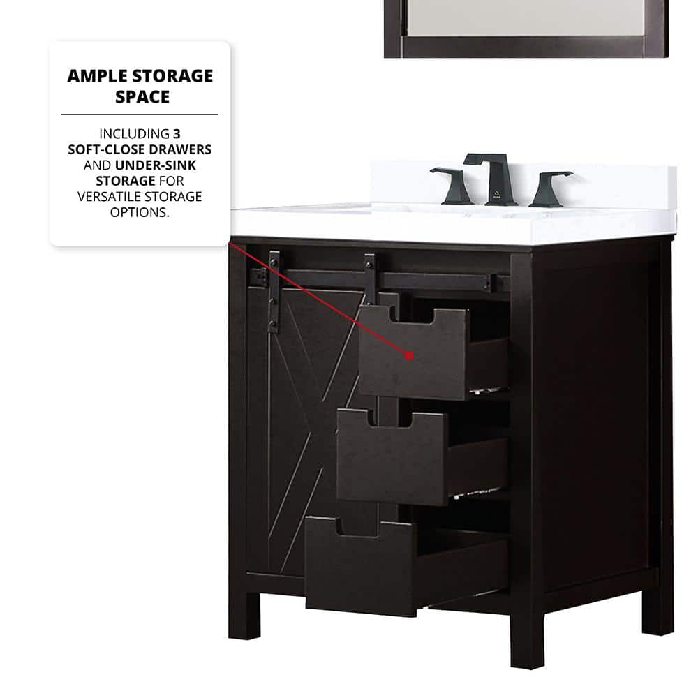 Marsyas 30" Brown Vanity with White Quartz Top and Mirror
