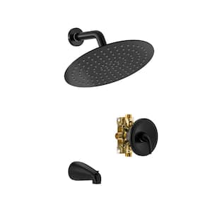 1-Spray Patterns 10 in. Wall Mountd Fixed Shower Head with Tub Spout in Matte Black