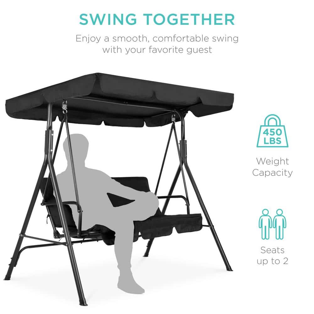 Black Metal 2-Person Outdoor Swing Glider with Canopy