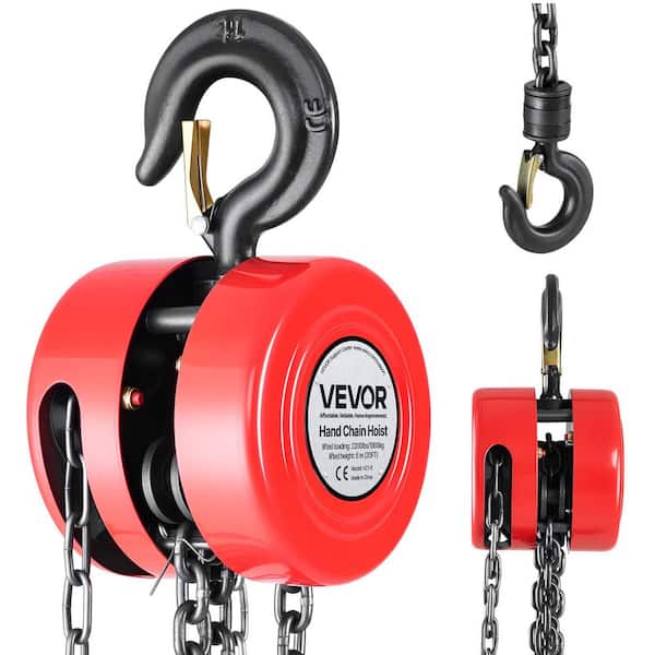 Hand Chain Hoist, 2200 lbs. Capacity, Manual Chain Block with Upgrade G70 Galvanized Chain, 20 ft. Lifting Height, Red
