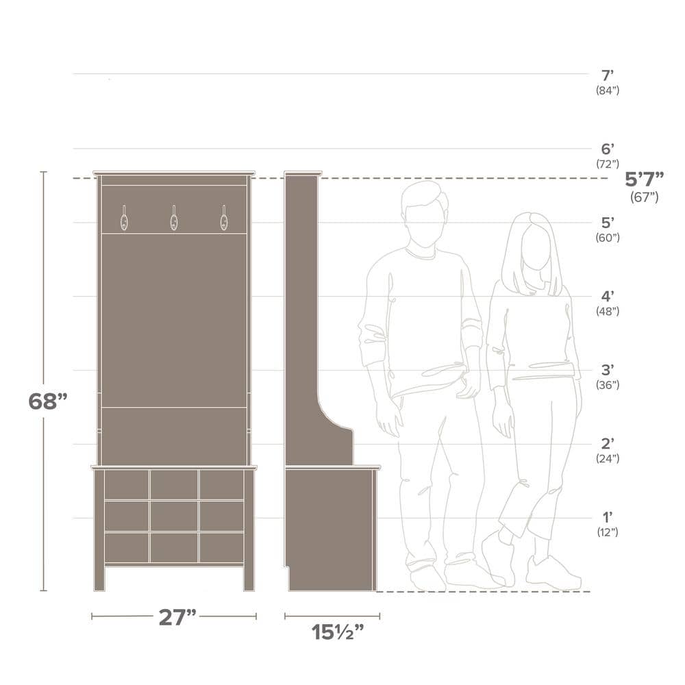 White Wood and Metal Hall Tree with 9 Shoe Cubbies