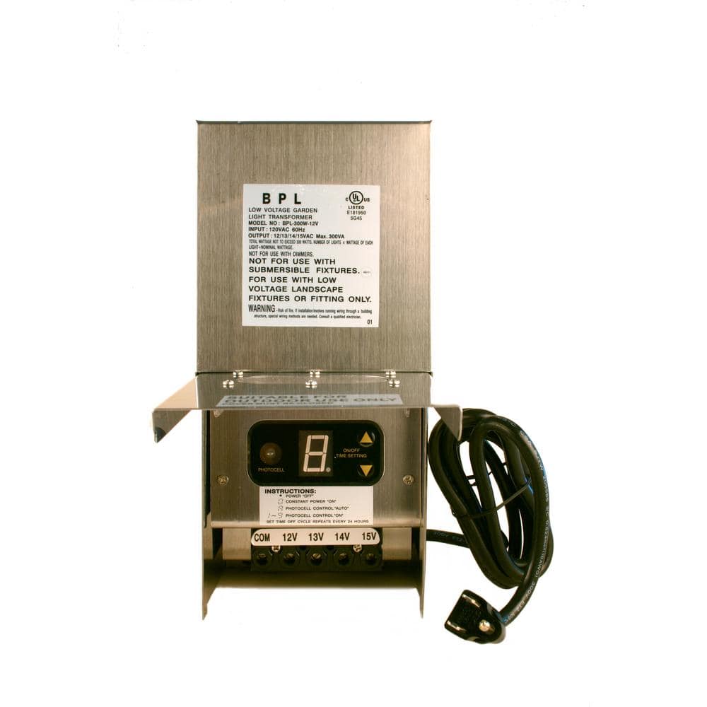 300W Stainless Steel Multi Tap 12,13,14,15 Volt Landscape Lighting Transformer