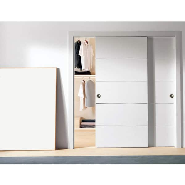 Bypass Closet Doors 72 x 80 inches with Hardware, Planum 0010 Chocolate  Ash, Wheels Pulls Rails