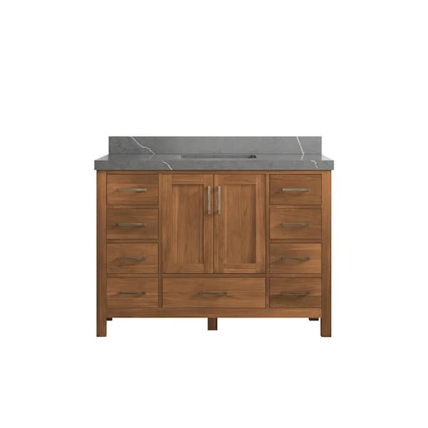 Willow Collections Malibu Teak 48 in. W x 22 in. D x 36 in. H Bath Vanity in Gold Teak with 2" Piatra Quartz Top