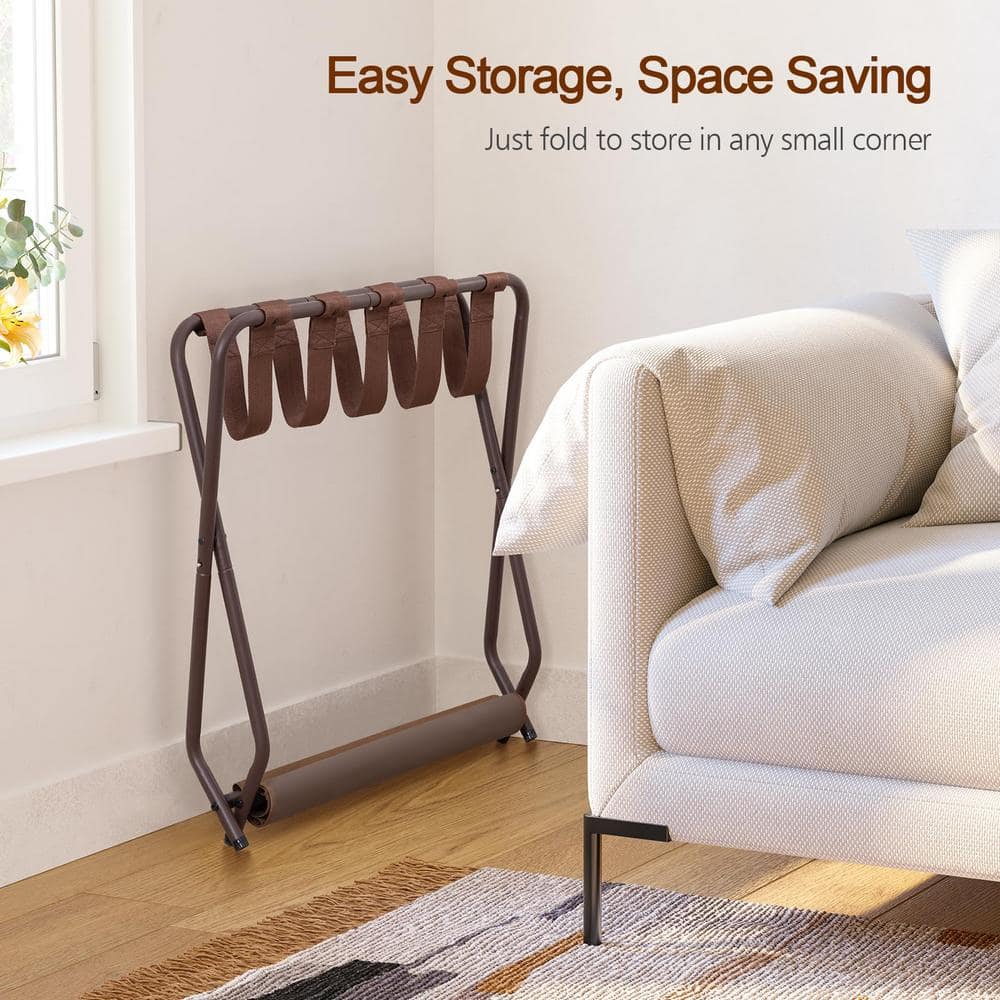 Bronze Foldable Luggage Rack with Storage Shelf, Set of 2