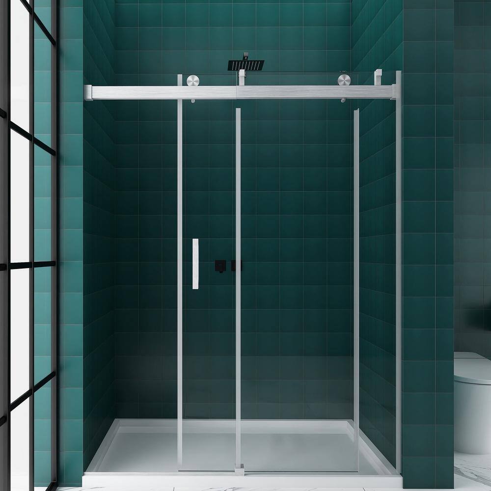72'' W x 76'' H Brushed Nickel Frameless Sliding Shower Door