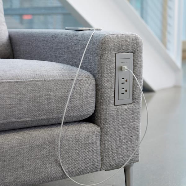 radiant 15 Amp Nickel 2-Outlet and 2 Type A/C USB Recessed Furniture Power Strip with 6 Ft. Cord