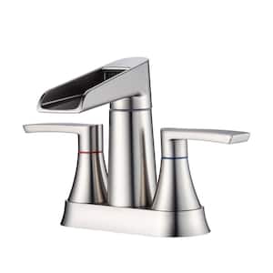 4 in. Centerset Double Handle Waterfall Bathroom Faucet Combo Kit with Pop Up Drain and Supply Lines in Brushed Nickel