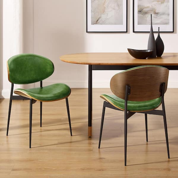 Art Leon Iya Dark Green Faux Leather Dining Side Chair with Metal Frame (Set of 2)