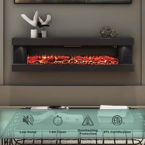 Mondawe 3-Sided 60 in. Wall Mount Electric Fireplace with 12 Flame