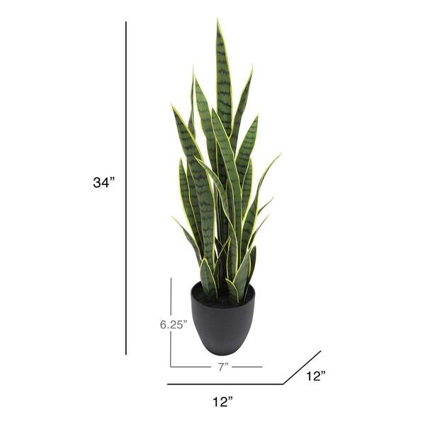 36 in. Green Yellow Sansevieria Artificial Snake Plant in Grey Pot