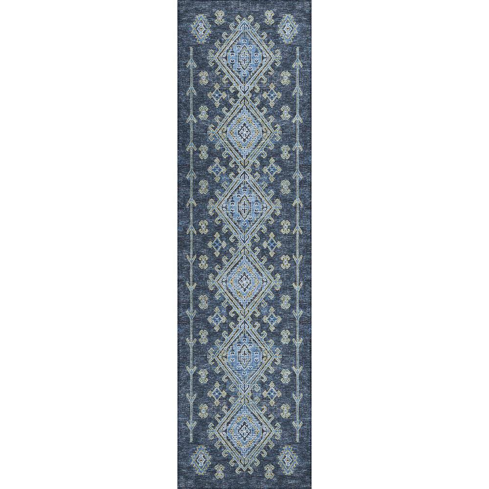 Bravado Blue 2 ft. 3 in. x 7 ft. 6 in. Geometric Indoor/Outdoor Washable Ar