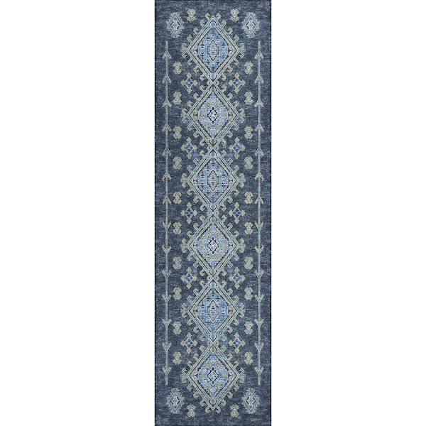 Addison Rugs Bravado Blue 2 ft. 3 in. x 7 ft. 6 in. Geometric Indoor/Outdoor Washable Area Rug